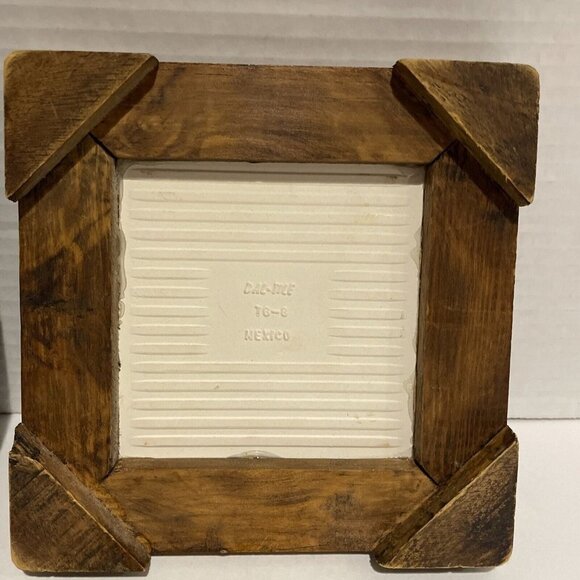 Vintage Dal-Tile Mexico Trivets Set of 2 Hand Carved Wood Frames Kitchen Fruit - Picture 8 of 10